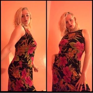 Tropical Fitted Dress Multicolored Floral a-line